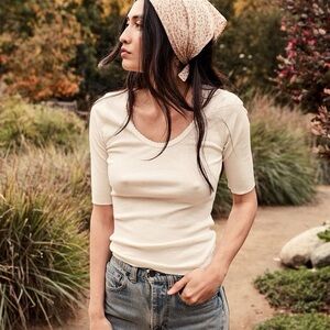 Shop Doen Jacqueline Cotton Tee in Salt Sz Small EUC